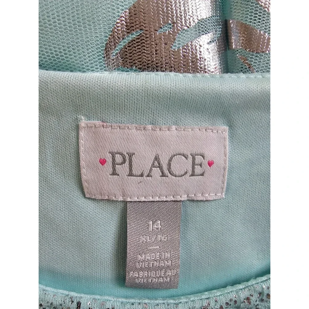 The Children's Place Silver Sparkles Flower Green Dress - Girls Size 14
